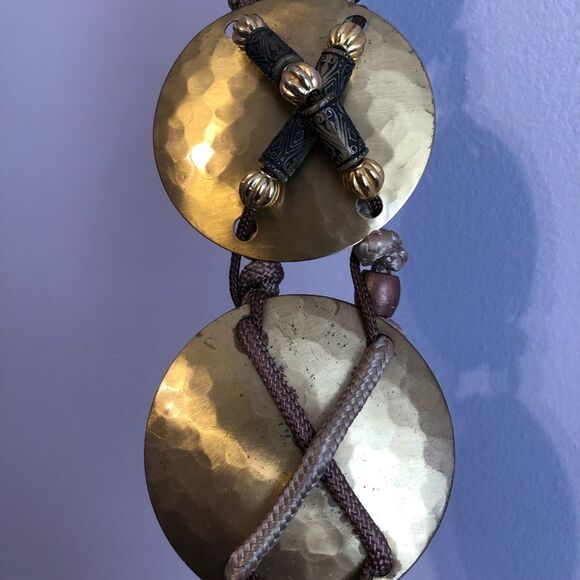 VINTAGE Hammered Brass Circle Knot Rope Belt Gold Statement Waist Hip Boho Gypsy main image 4